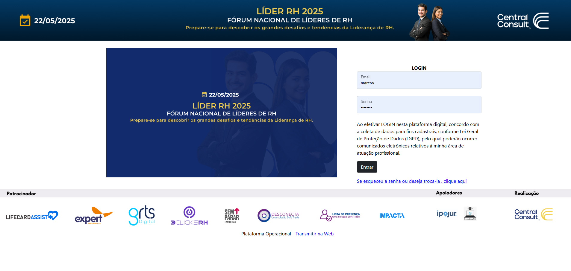 Configuração de transmissão ao vivo na plataforma Transmitir na Web